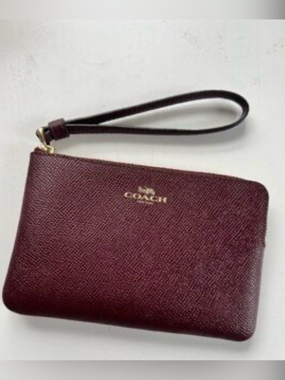 Coach Burgundy Leather Wristlet Clutch with Gold Logo - Picture 4 of 5